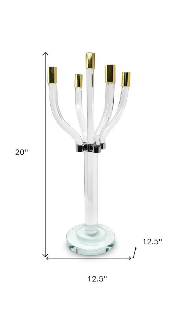 20" Clear Gold And Silver Crystal Tabletop Candelabra Candle Holder - NOBLE HOME INTERIORS