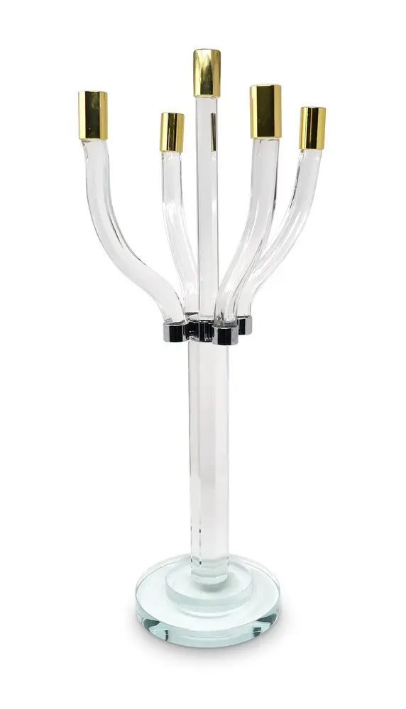 20" Clear Gold And Silver Crystal Tabletop Candelabra Candle Holder - NOBLE HOME INTERIORS