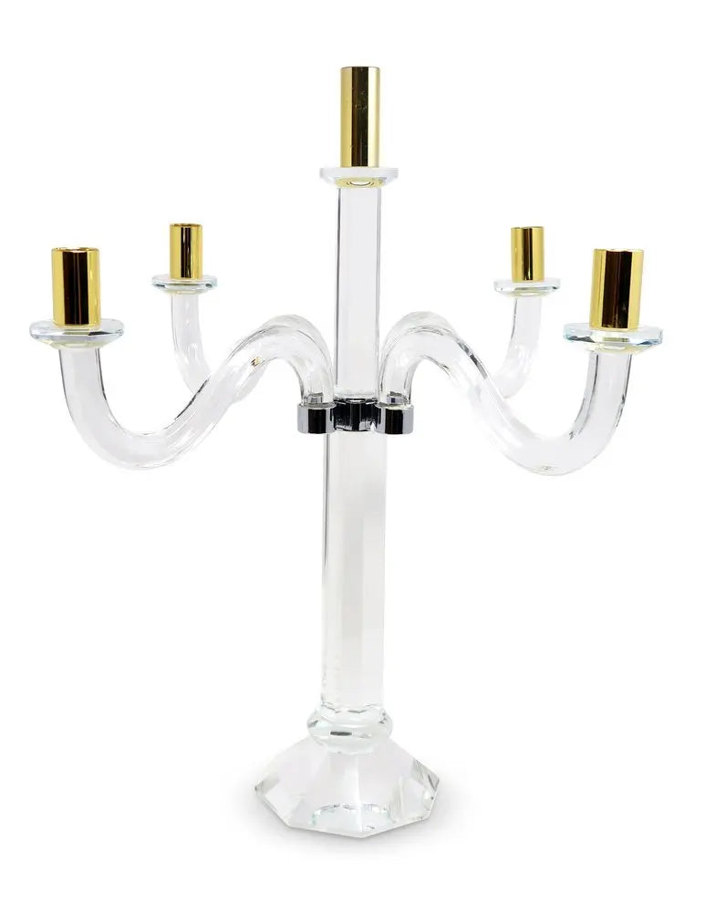 20" Clear Silver And Gold Crystal Tabletop Candelabra Candle Holder - NOBLE HOME INTERIORS