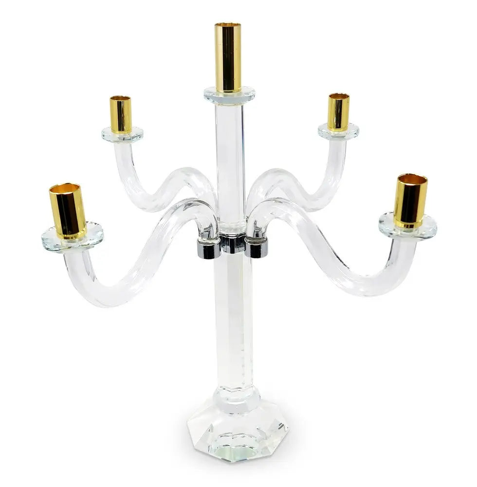 20" Clear Silver And Gold Crystal Tabletop Candelabra Candle Holder - NOBLE HOME INTERIORS