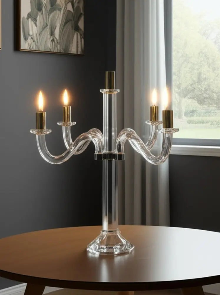 20" Clear Silver And Gold Crystal Tabletop Candelabra Candle Holder - NOBLE HOME INTERIORS