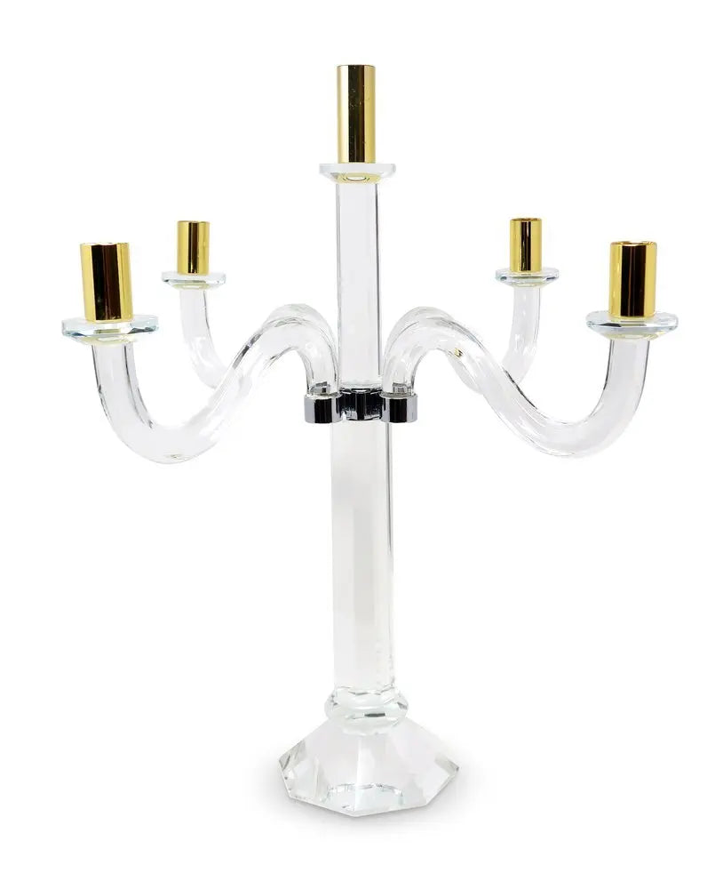 20" Clear Silver And Gold Crystal Tabletop Candelabra Candle Holder - NOBLE HOME INTERIORS