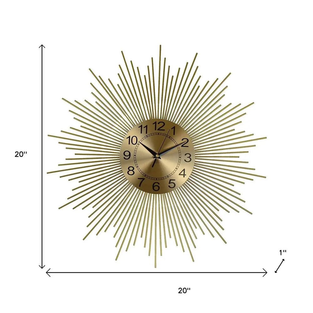 20" Gold And Black Metal Silent Analog Sunburst Wall Clock HomeRoots