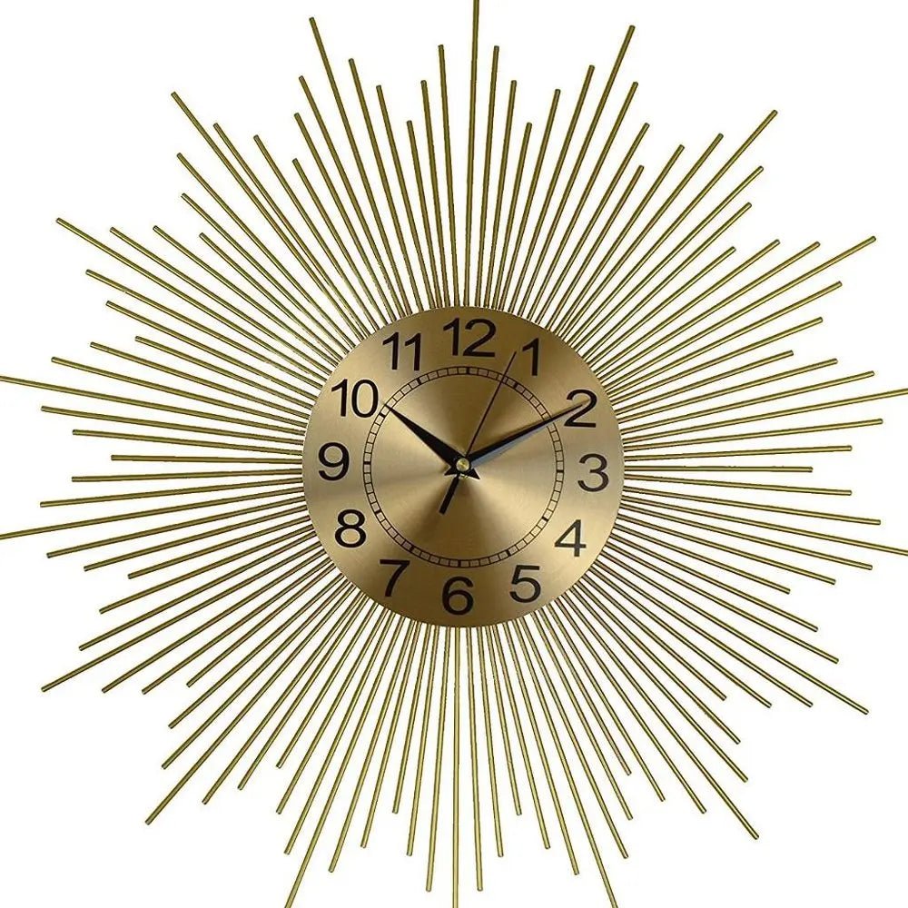 20" Gold And Black Metal Silent Analog Sunburst Wall Clock HomeRoots