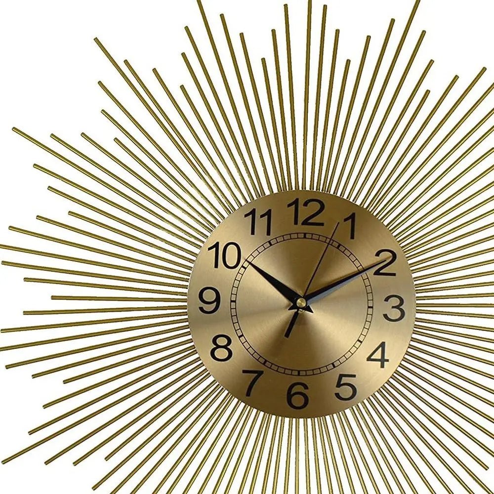 20" Gold And Black Metal Silent Analog Sunburst Wall Clock HomeRoots