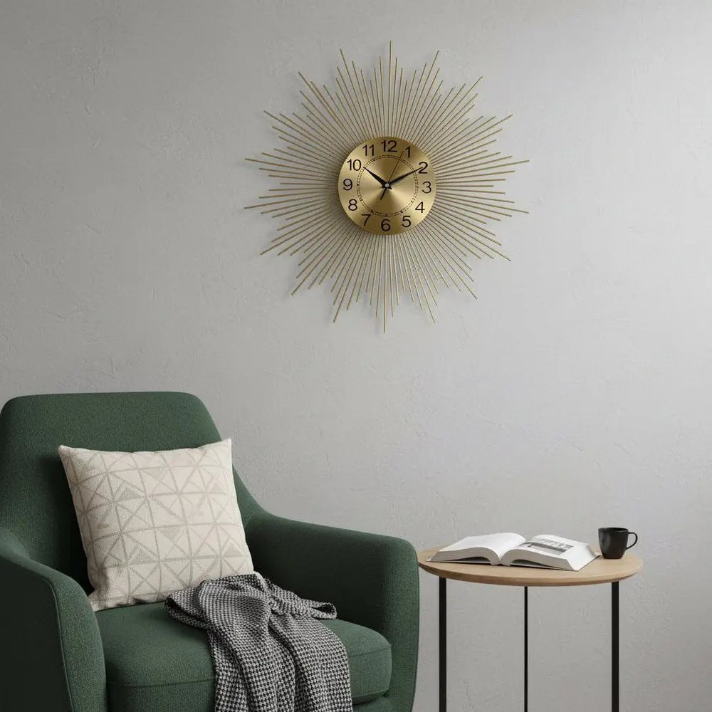 20" Gold And Black Metal Silent Analog Sunburst Wall Clock HomeRoots