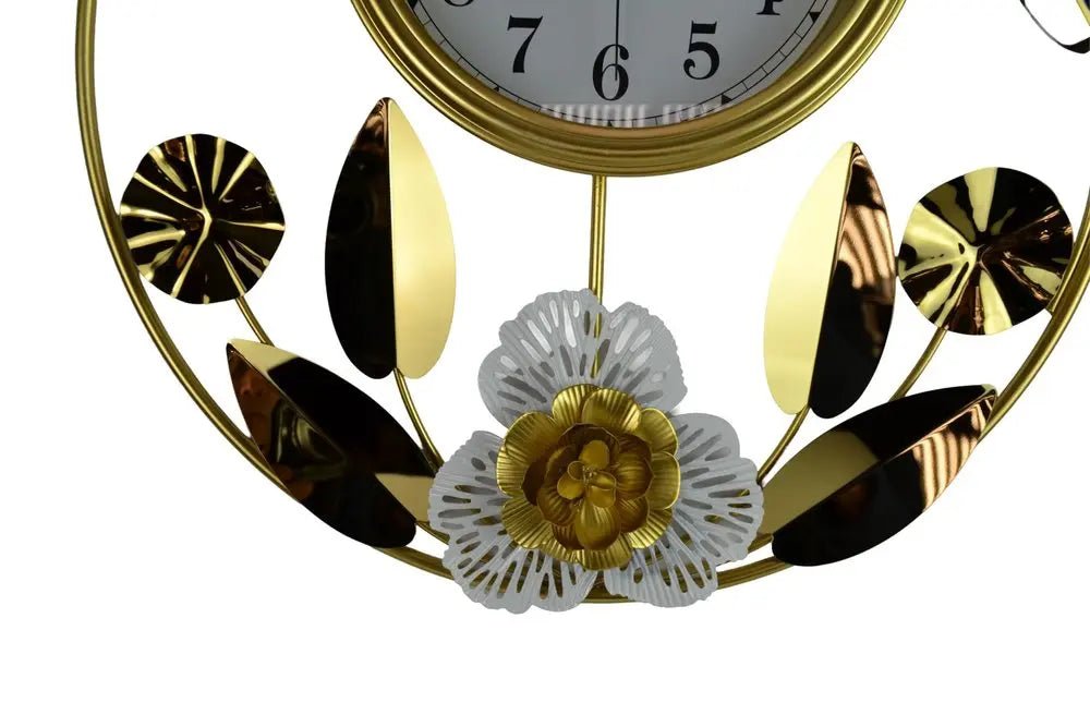 20" Gold And White Metal Silent Analog Floral Round Wall Clock HomeRoots