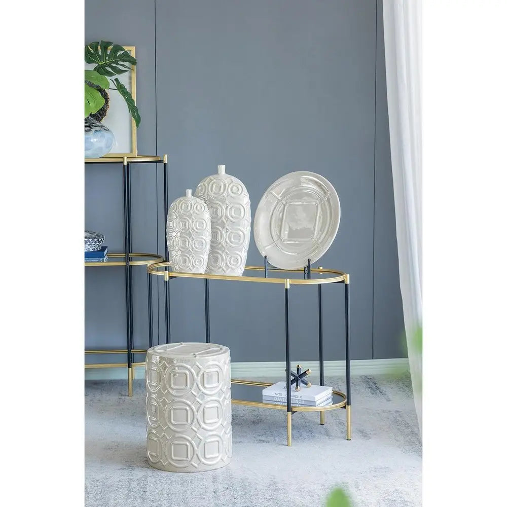 20" Ivory Geometric Bud Ceramic Table Vase - NOBLE HOME INTERIORS
