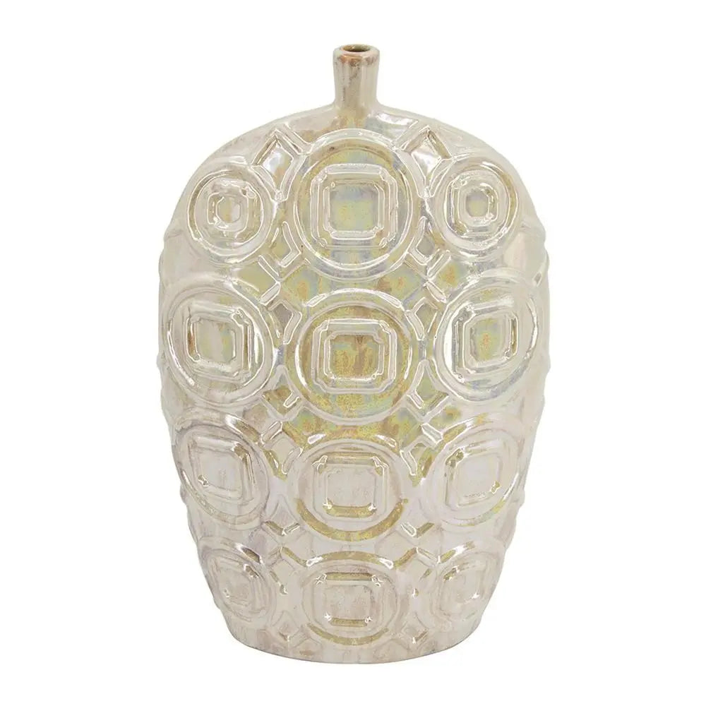 20" Ivory Geometric Bud Ceramic Table Vase - NOBLE HOME INTERIORS