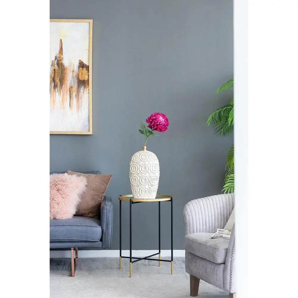 20" Ivory Geometric Bud Ceramic Table Vase - NOBLE HOME INTERIORS