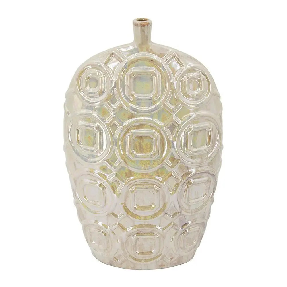 20" Ivory Geometric Bud Ceramic Table Vase - NOBLE HOME INTERIORS