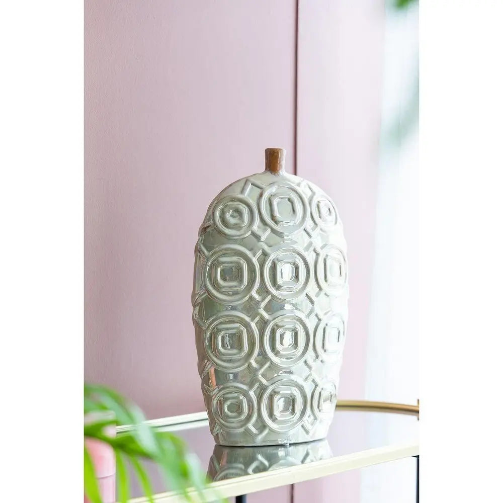 20" Ivory Geometric Bud Ceramic Table Vase - NOBLE HOME INTERIORS
