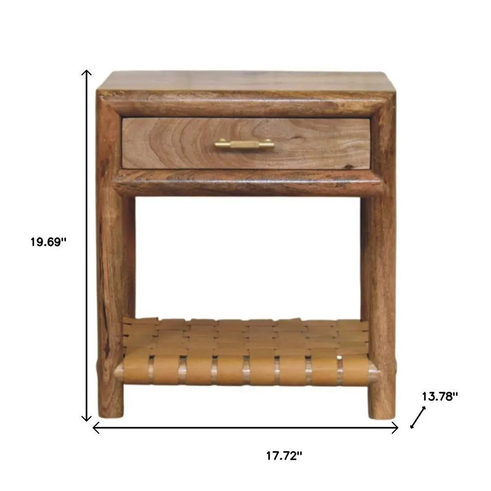 20" Light Brown Solid Wood One Drawer Nightstand With Leather Shelf - NOBLE HOME INTERIORS