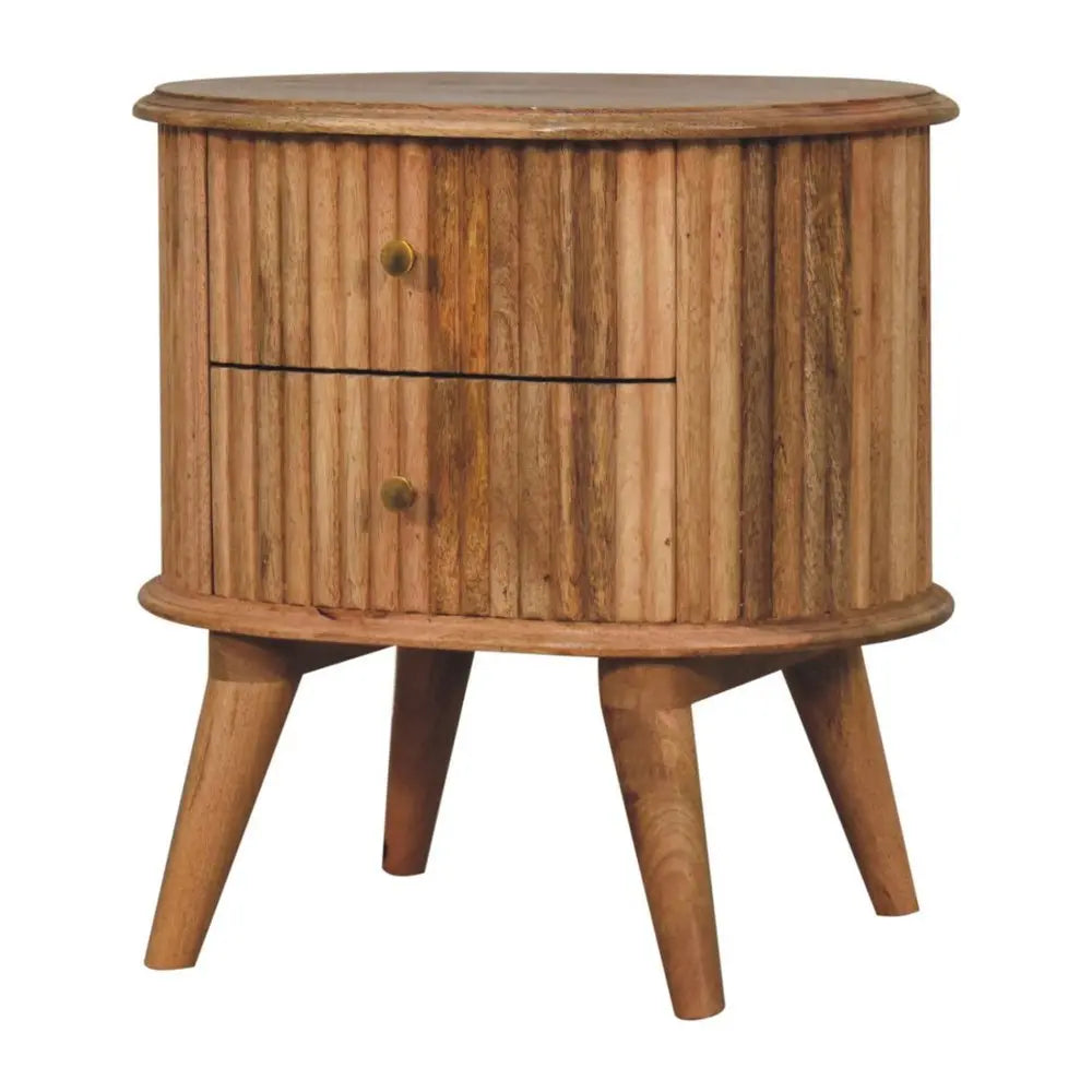 20" Natural Solid Wood Oval Ribbed Texture Two Drawer Nightstand - NOBLE HOME INTERIORS
