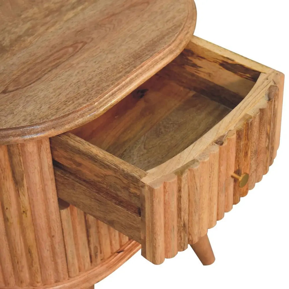 20" Natural Solid Wood Oval Ribbed Texture Two Drawer Nightstand - NOBLE HOME INTERIORS