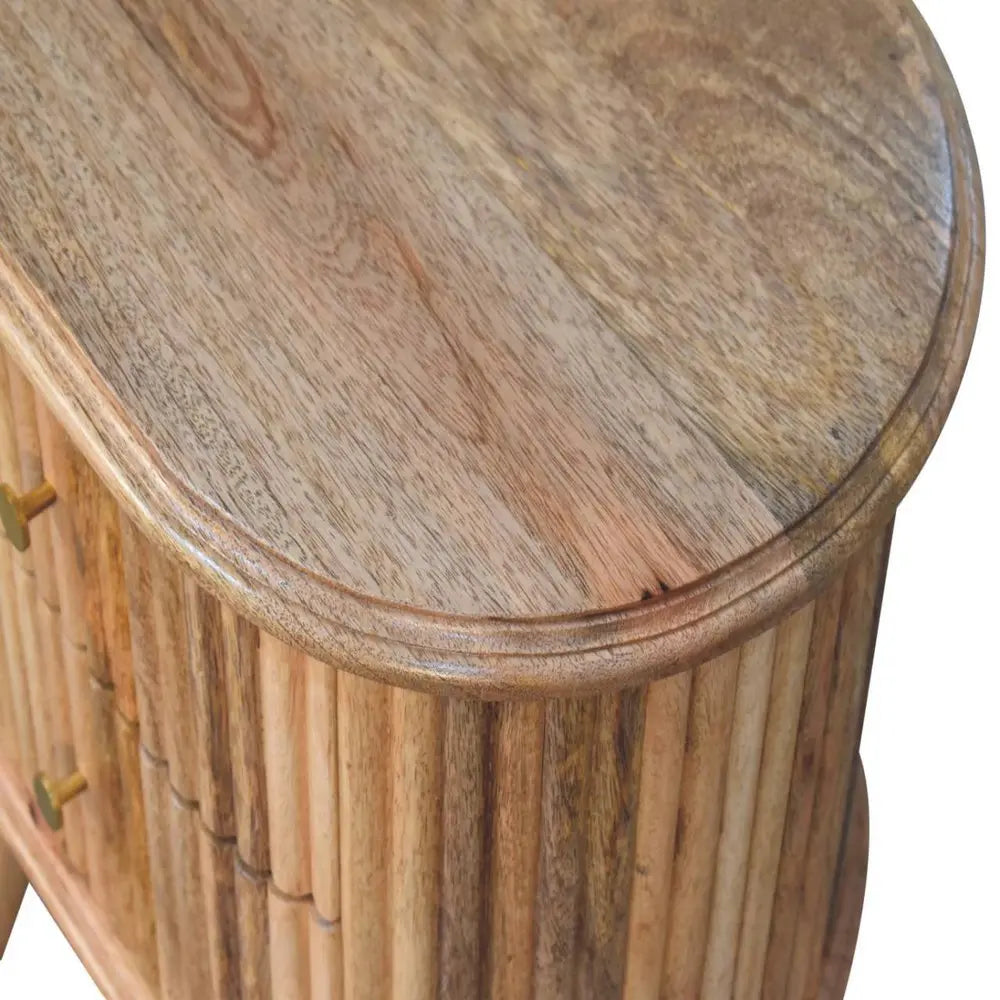 20" Natural Solid Wood Oval Ribbed Texture Two Drawer Nightstand - NOBLE HOME INTERIORS