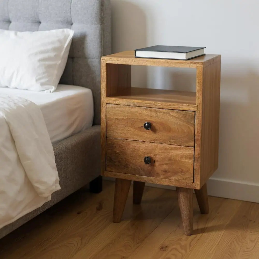 20" Oak Solid Wood Two Drawer Nightstand - NOBLE HOME INTERIORS