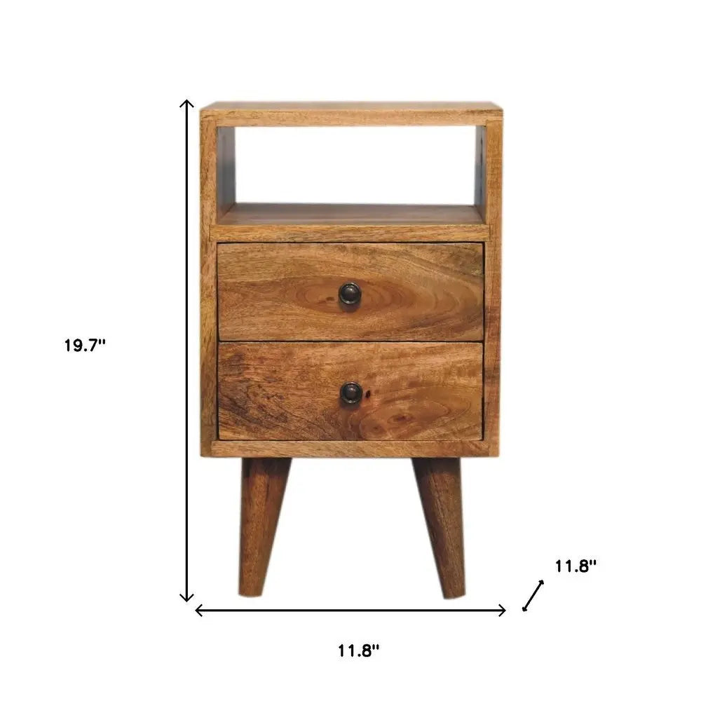 20" Oak Solid Wood Two Drawer Nightstand - NOBLE HOME INTERIORS