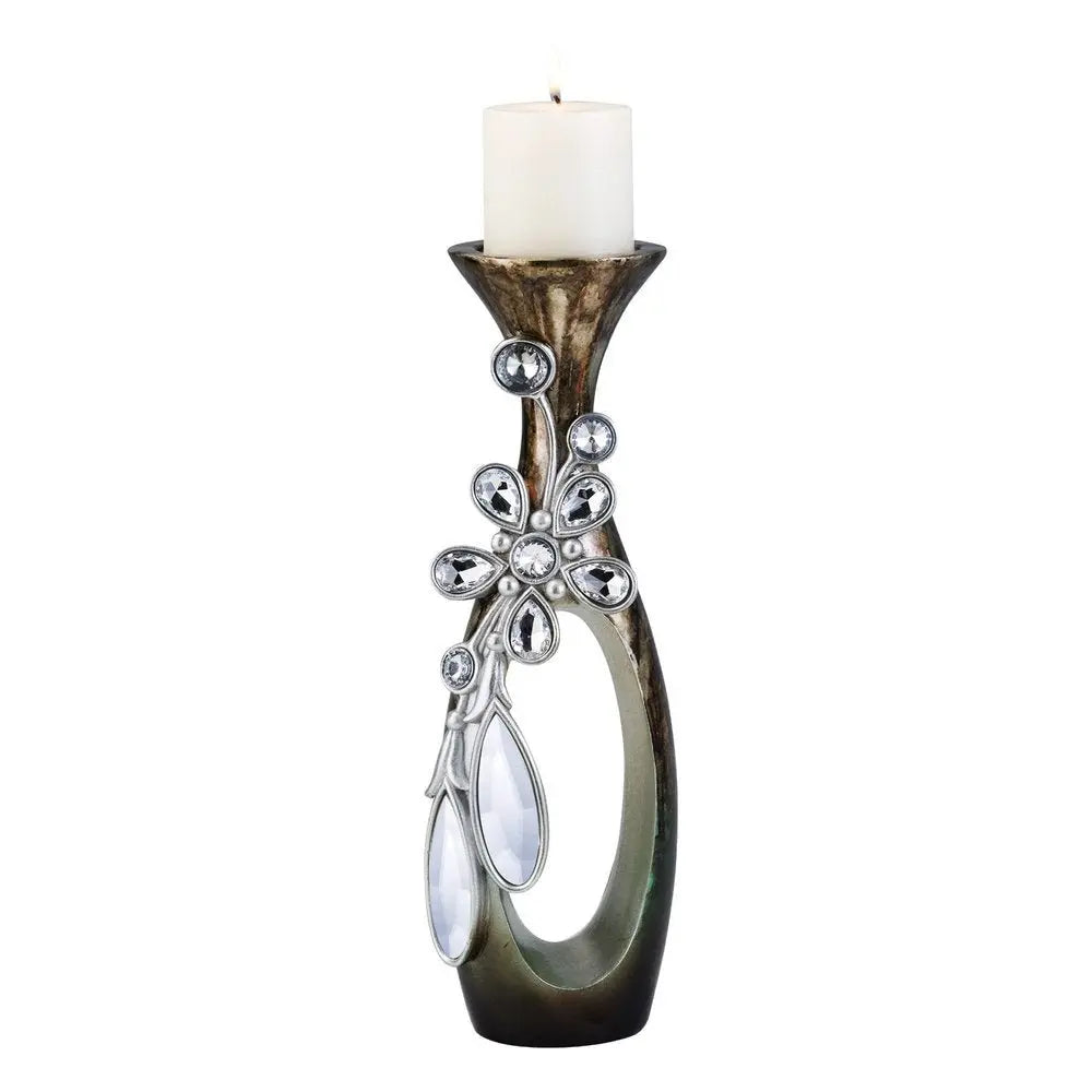 20" Ornate Faux Crystal Tabletop Pillar Candle Holder - NOBLE HOME INTERIORS