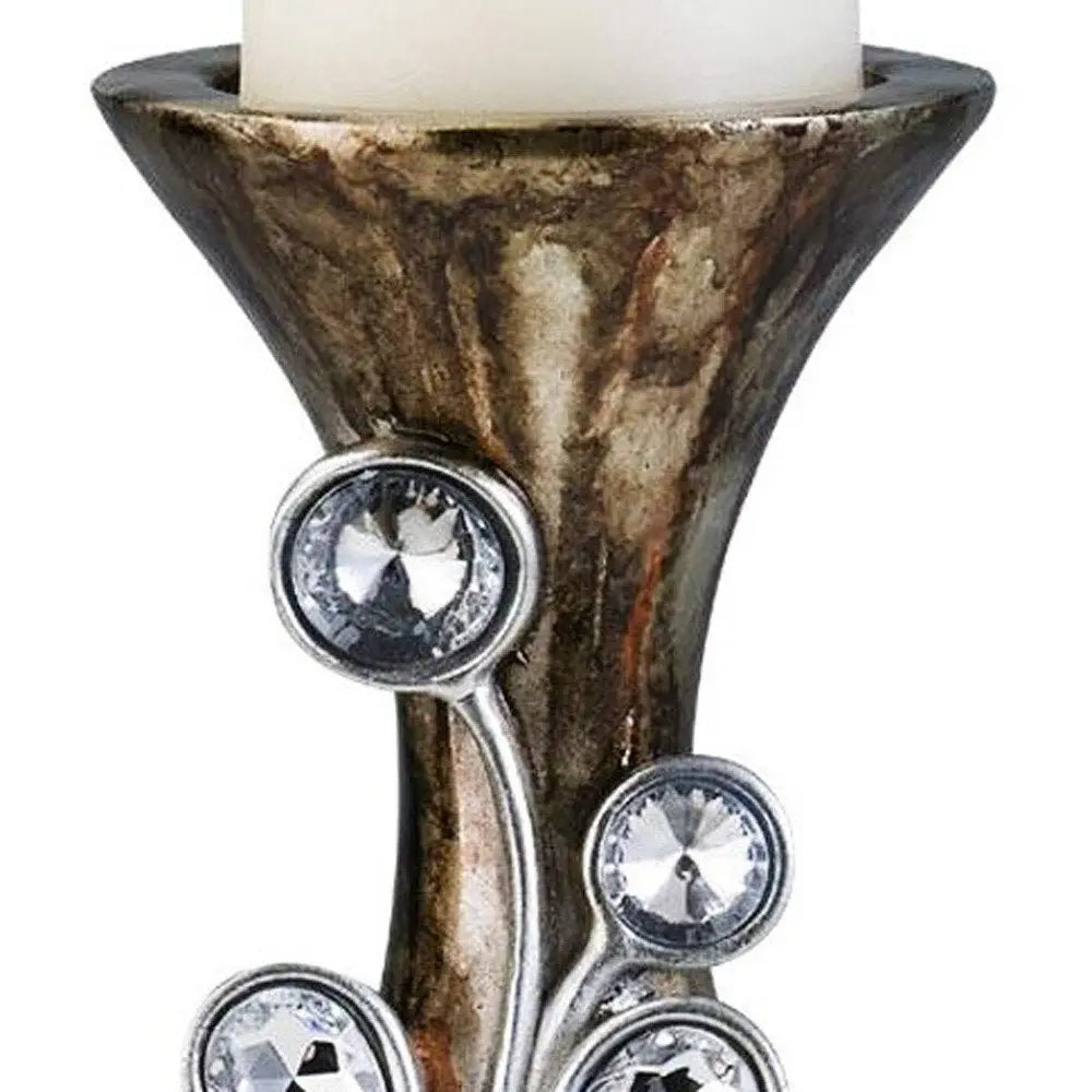 20" Ornate Faux Crystal Tabletop Pillar Candle Holder - NOBLE HOME INTERIORS