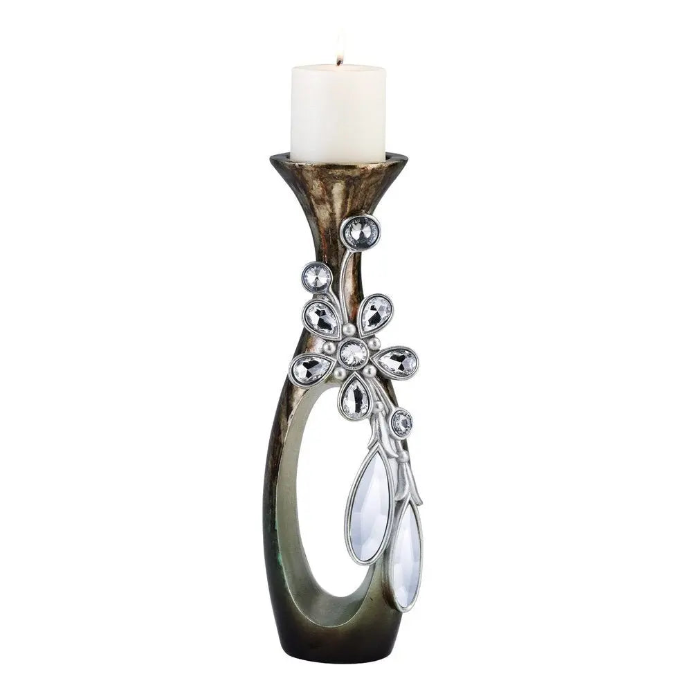 20" Ornate Faux Crystal Tabletop Pillar Candle Holder - NOBLE HOME INTERIORS