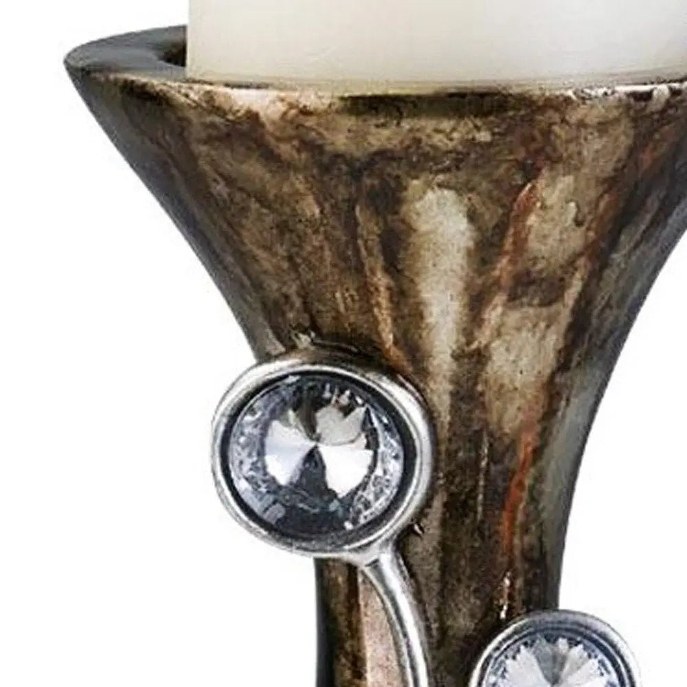 20" Ornate Faux Crystal Tabletop Pillar Candle Holder - NOBLE HOME INTERIORS