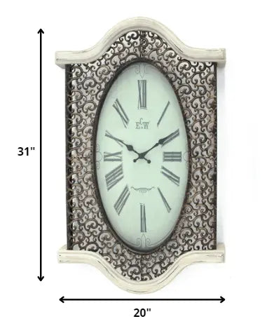 20" Oval Antiqued Bronze Wood and Glass Analog Wall Clock - NOBLE HOME INTERIORS