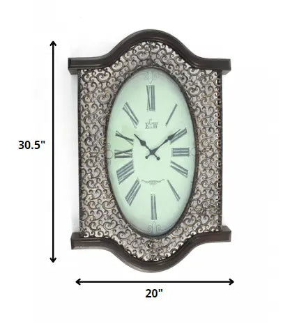 20" Oval Antiqued Bronze Wood and Glass Analog Wall Clock - NOBLE HOME INTERIORS