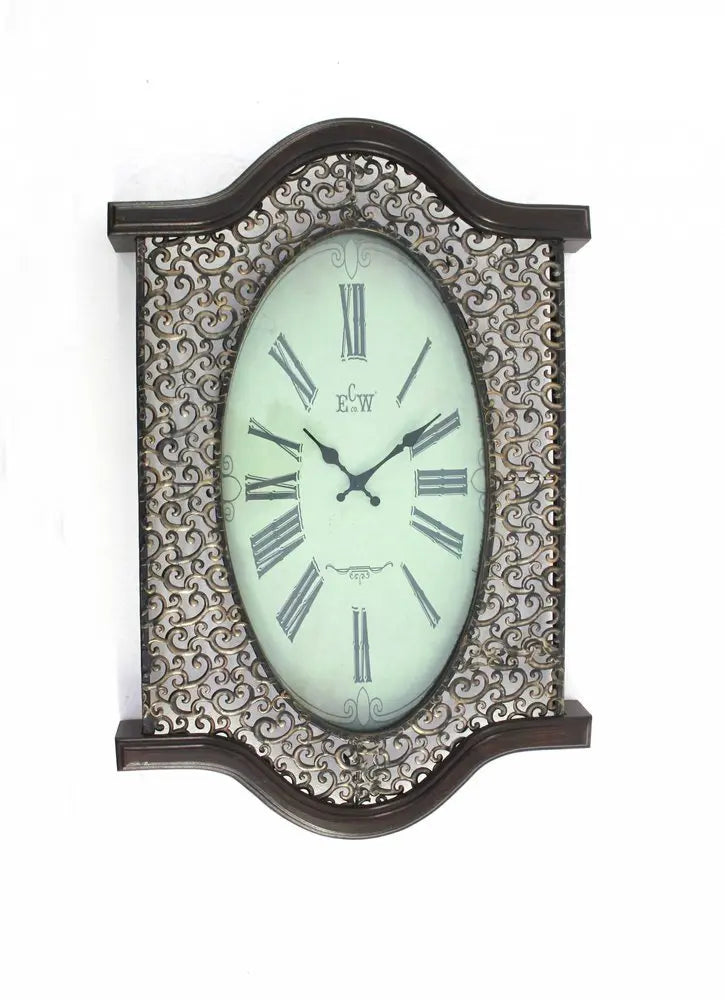 20" Oval Antiqued Bronze Wood and Glass Analog Wall Clock - NOBLE HOME INTERIORS