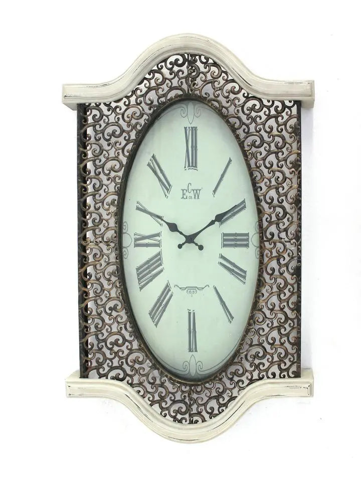 20" Oval Antiqued Bronze Wood and Glass Analog Wall Clock - NOBLE HOME INTERIORS