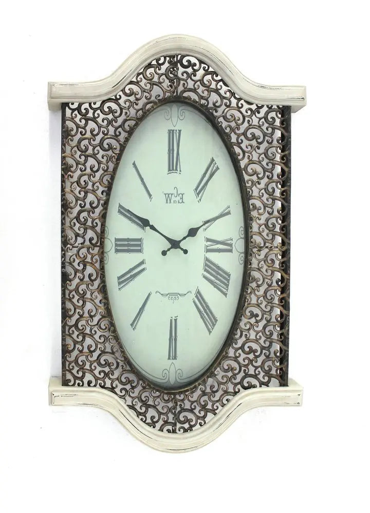 20" Oval Antiqued Bronze Wood and Glass Analog Wall Clock - NOBLE HOME INTERIORS