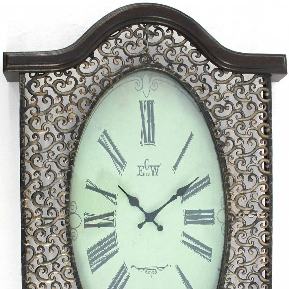 20" Oval Antiqued Bronze Wood and Glass Analog Wall Clock - NOBLE HOME INTERIORS