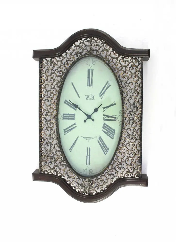 20" Oval Antiqued Bronze Wood and Glass Analog Wall Clock - NOBLE HOME INTERIORS