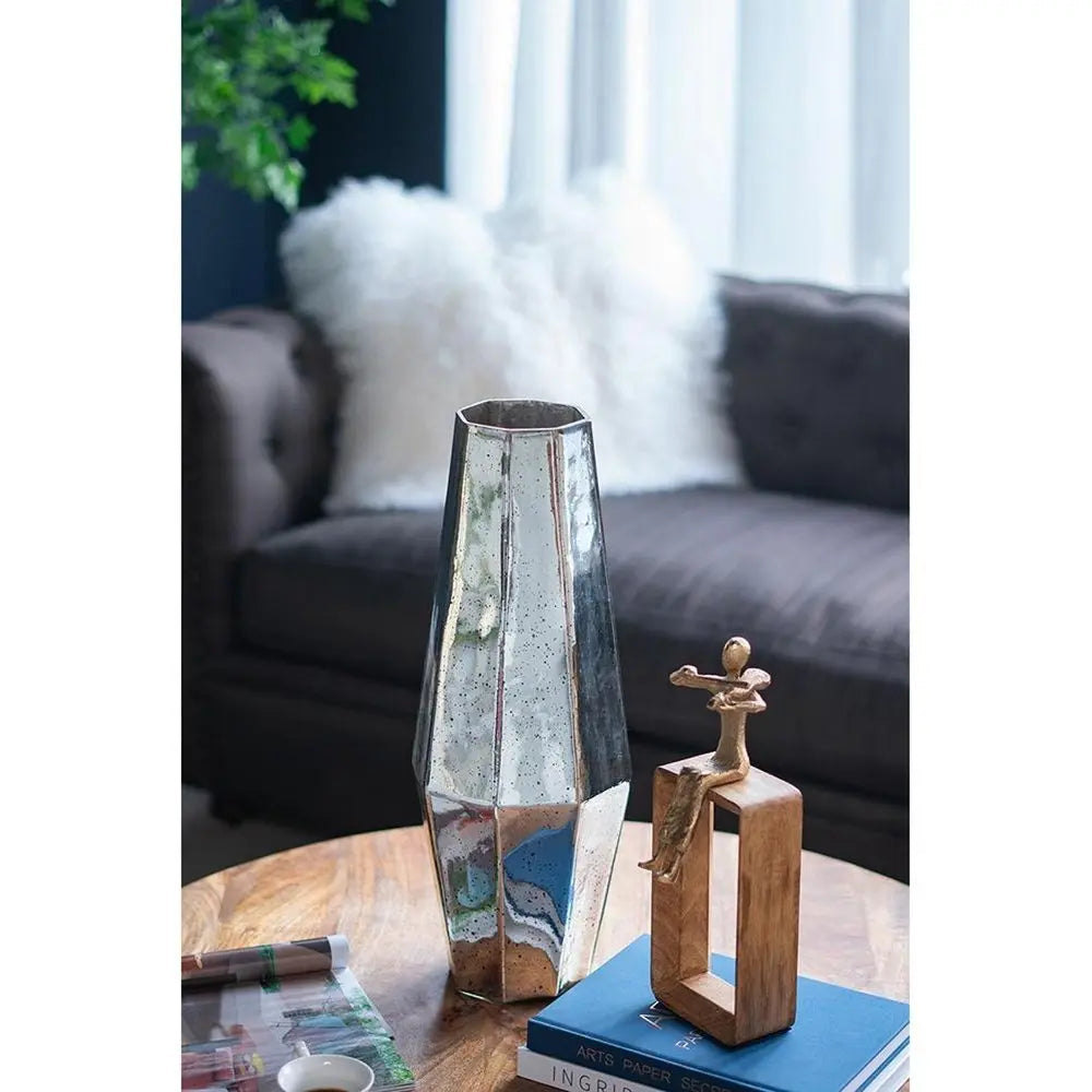 20" Silver Cylinder Glass Table Vase - NOBLE HOME INTERIORS