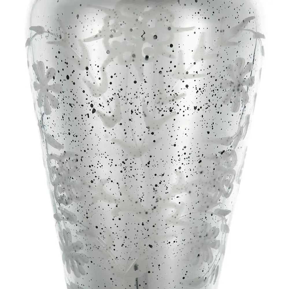 20" Silver Floral Round Glass Table Vase - NOBLE HOME INTERIORS