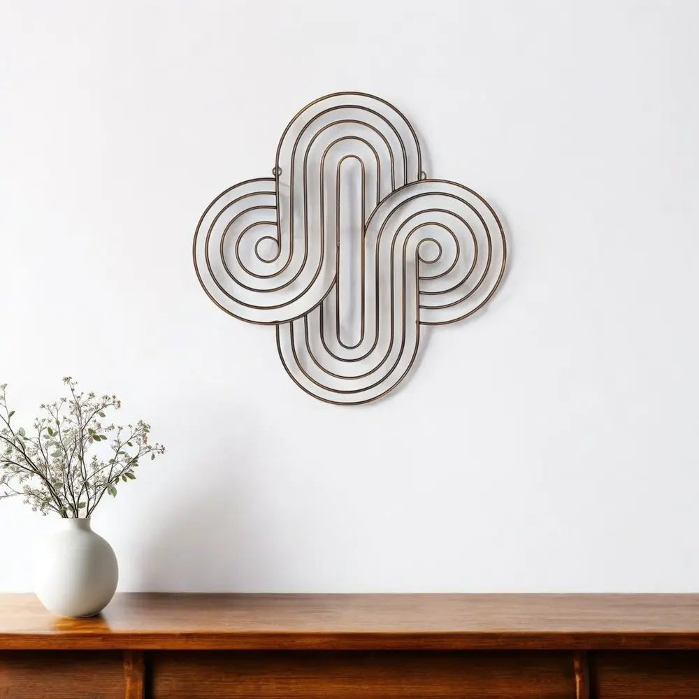 20" X 20" Bronze Metal Abstract Geometric Hanging Dimensional Sculpture - NOBLE HOME INTERIORS