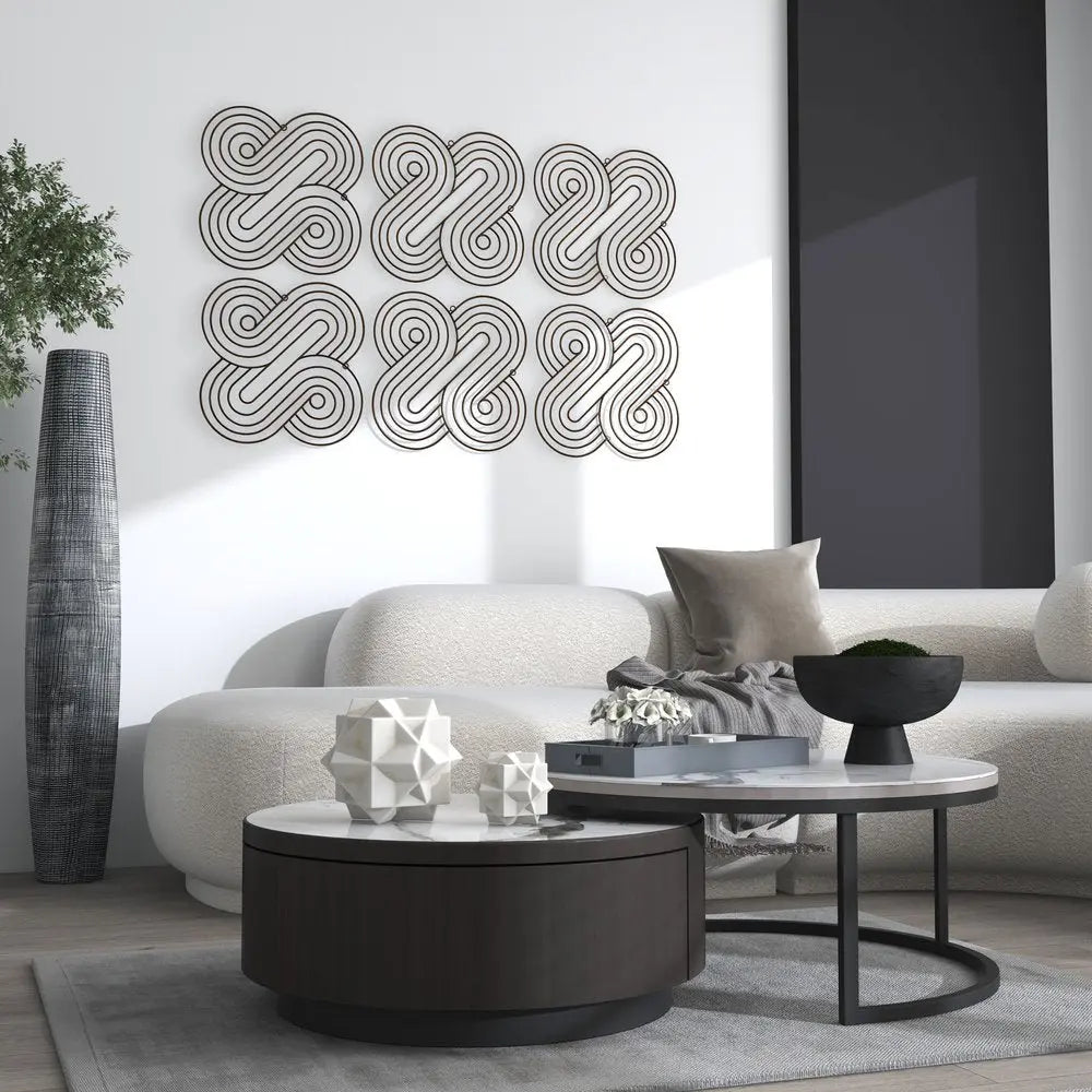 20" X 20" Bronze Metal Abstract Geometric Hanging Dimensional Sculpture - NOBLE HOME INTERIORS