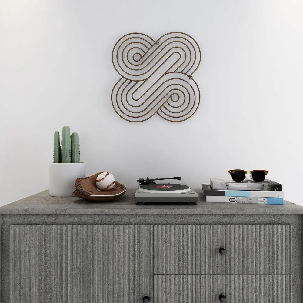 20" X 20" Bronze Metal Abstract Geometric Hanging Dimensional Sculpture - NOBLE HOME INTERIORS