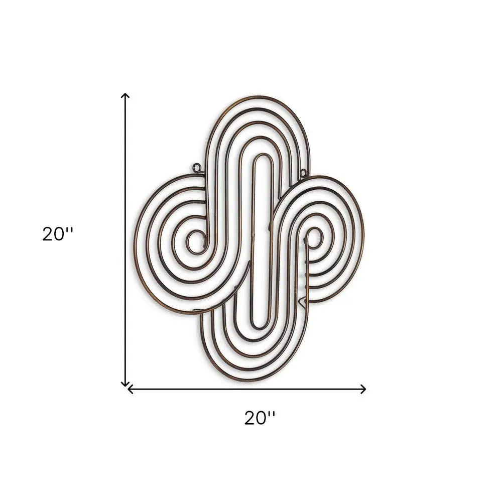 20" X 20" Bronze Metal Abstract Geometric Hanging Dimensional Sculpture - NOBLE HOME INTERIORS