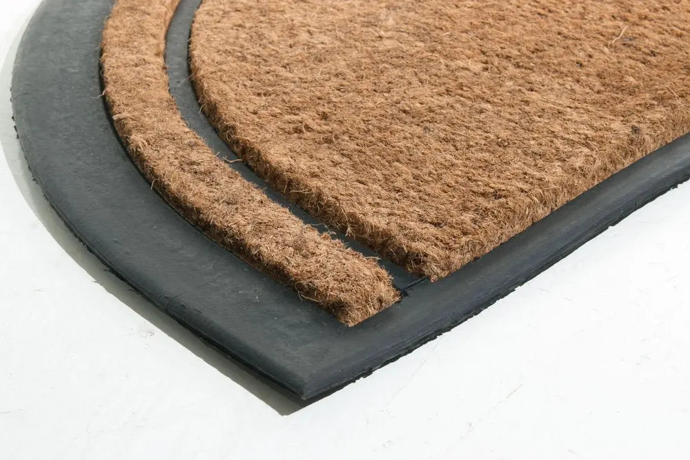 20" X 32" Beige and Black Rubber and Coir Outdoor Semi Circle Door Mat - NOBLE HOME INTERIORS