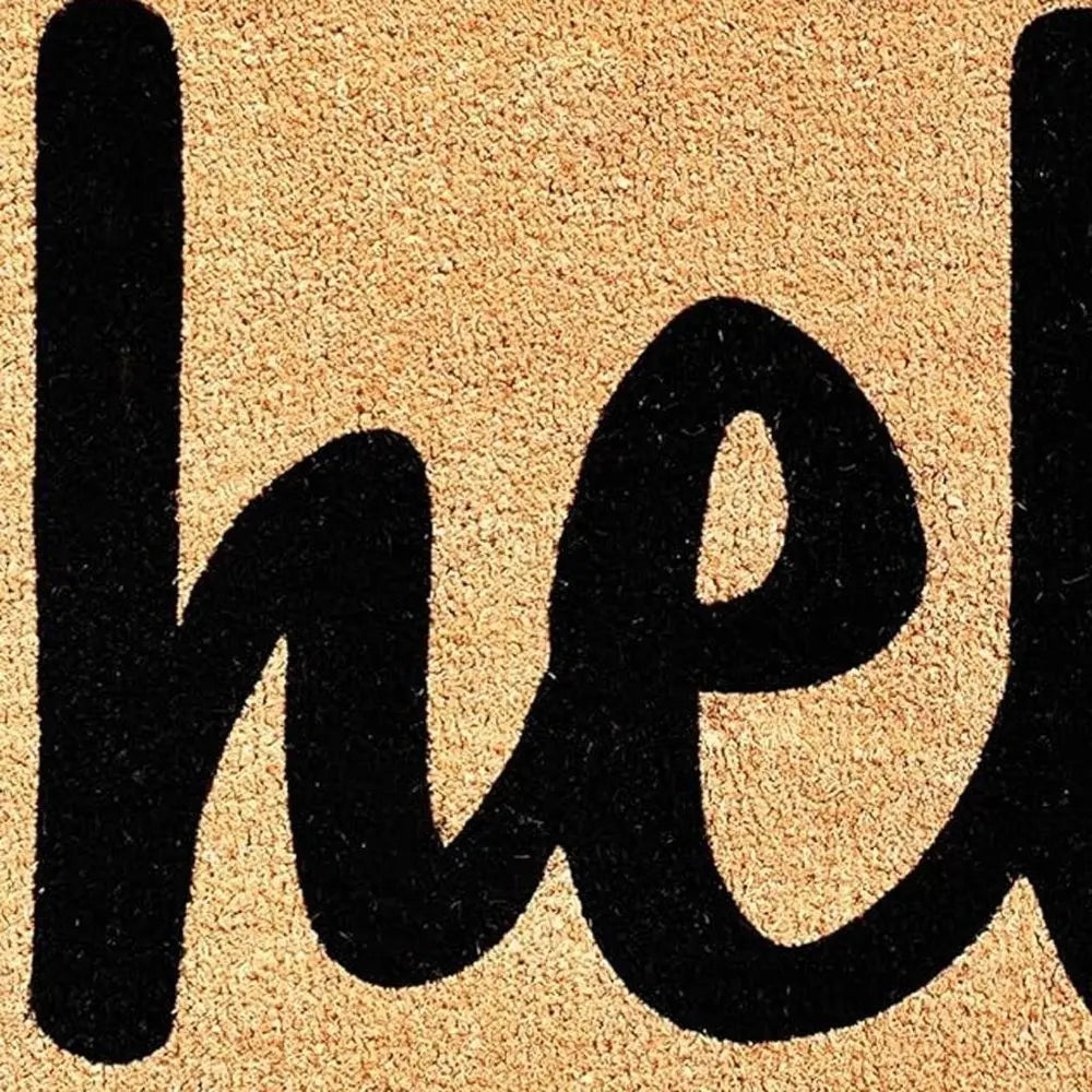 20" X 34" Natural And Black Hello Outdoor Coir Door Mat - NOBLE HOME INTERIORS