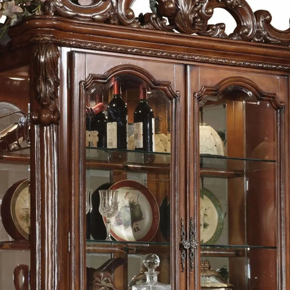 20" X 51" X 89" Cherry Oak Wood Poly Resin Glass Curio Cabinet - NOVA HOME FURNITURE