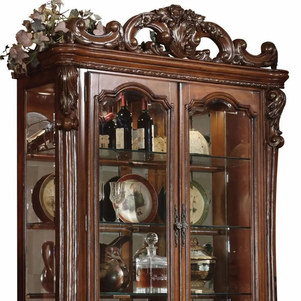 20" X 51" X 89" Cherry Oak Wood Poly Resin Glass Curio Cabinet - NOVA HOME FURNITURE