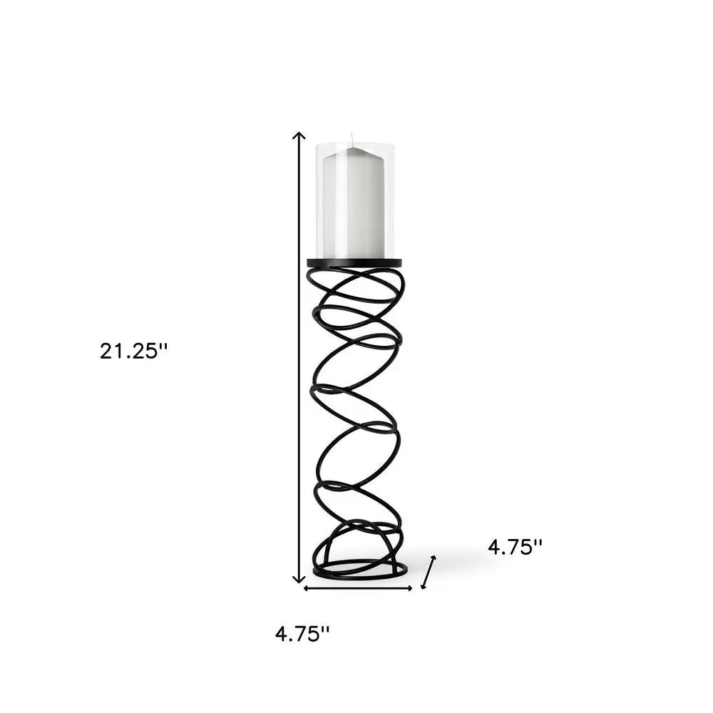 21" Black Geometric Glass And Metal Tabletop Pillar Candle Holder HomeRoots