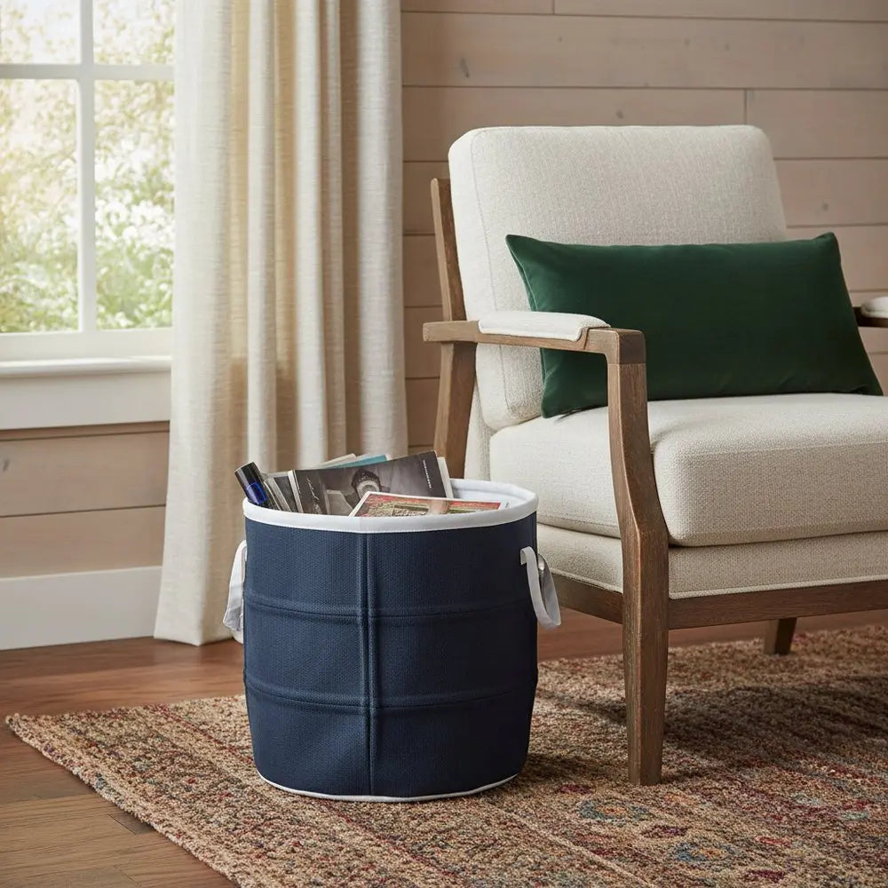 21" Blue Fabric Basket - NOBLE HOME INTERIORS