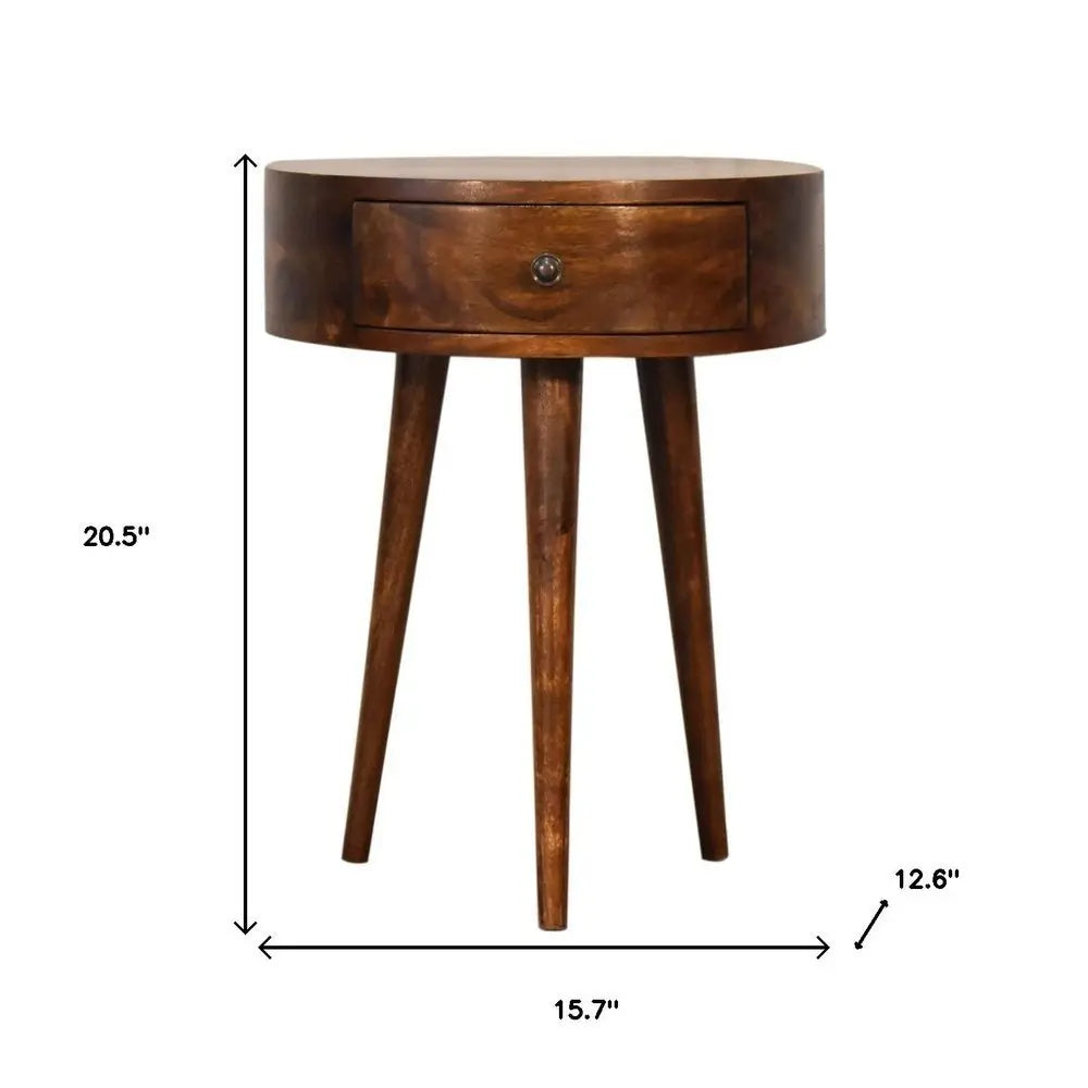 21" Brown Solid Wood Round One Drawer Nightstand - NOBLE HOME INTERIORS
