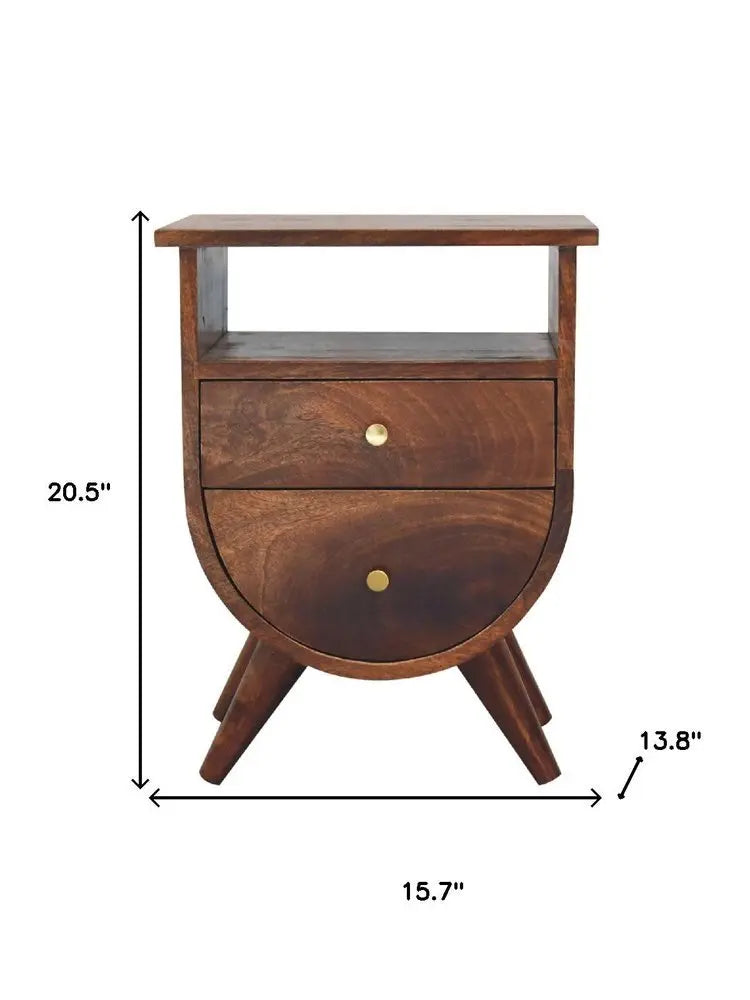 21" Brown Solid Wood Two Drawer Nightstand - NOBLE HOME INTERIORS