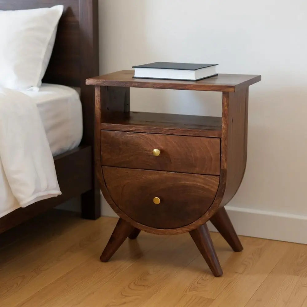 21" Brown Solid Wood Two Drawer Nightstand - NOBLE HOME INTERIORS