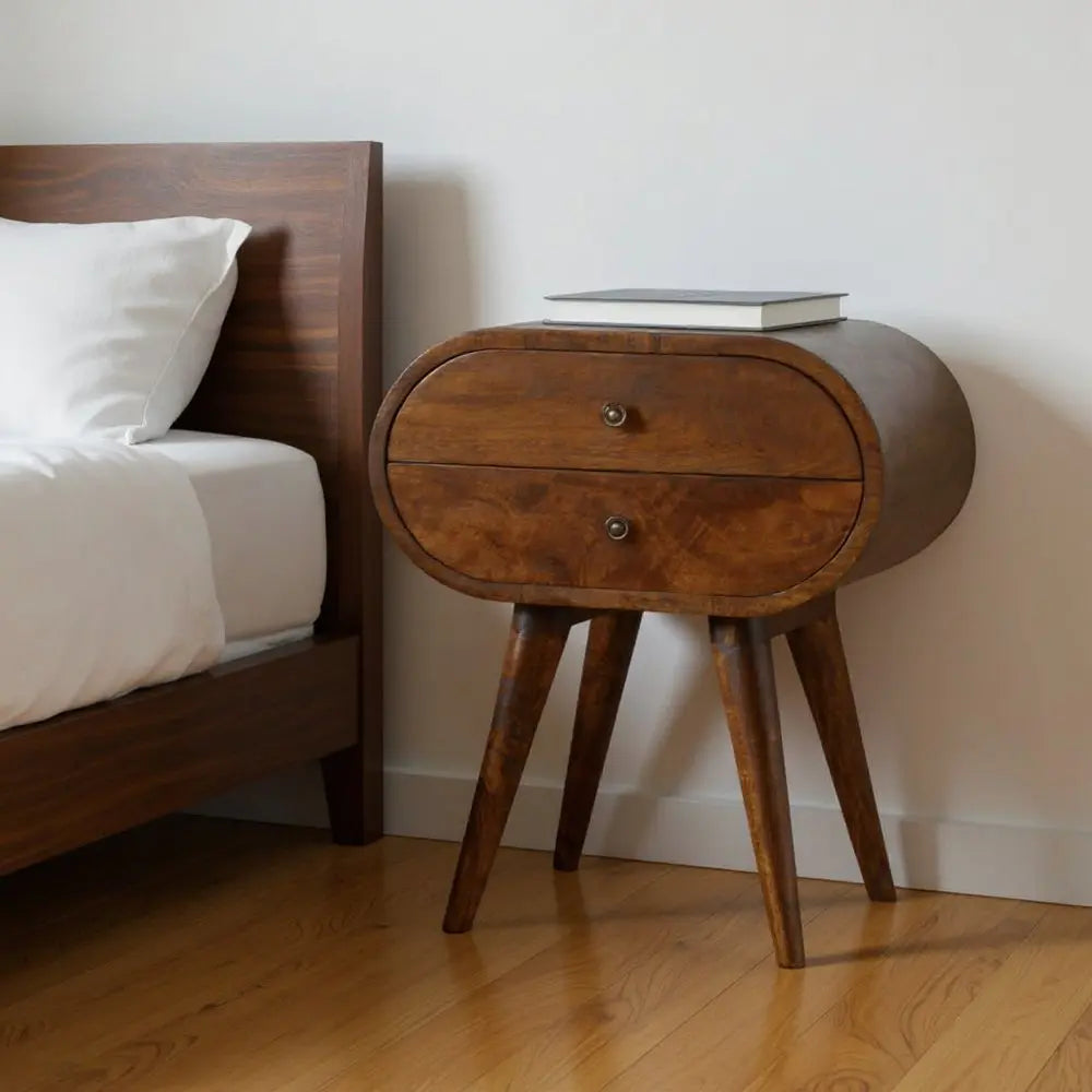 21" Chestnut Solid Wood Oval Two Drawer Nightstand - NOBLE HOME INTERIORS