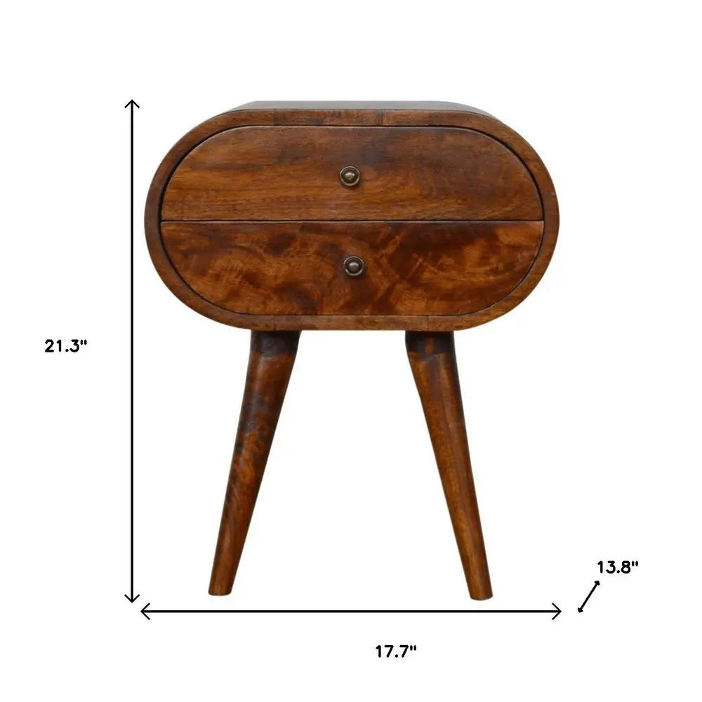 21" Chestnut Solid Wood Oval Two Drawer Nightstand - NOBLE HOME INTERIORS